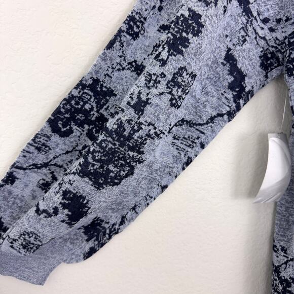 Chico's Womens Pullover Sweater Size XXL Blouson Sleeve Floral Knit Classic Navy - Picture 5 of 8